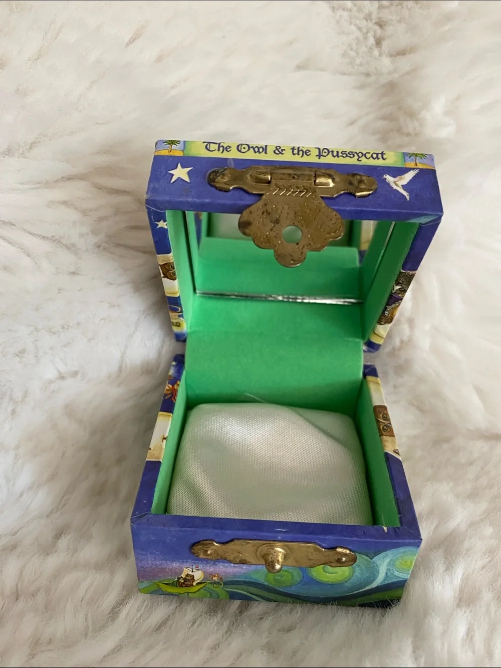 The Owl & the Pussycat Blue Tooth Fairy Jewelry Box with Brass Latch